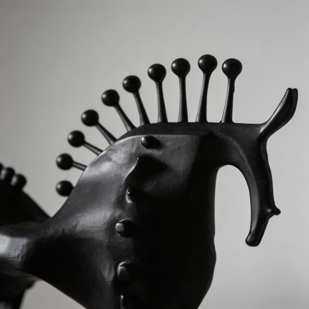 Modern Abstract Horse Statue Cast Iron Handmade Decorative Art Piece Black Finish