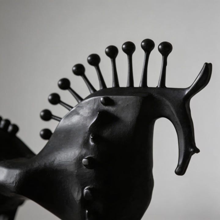 Modern Abstract Horse Statue Cast Iron Handmade Decorative Art Piece Black Finish