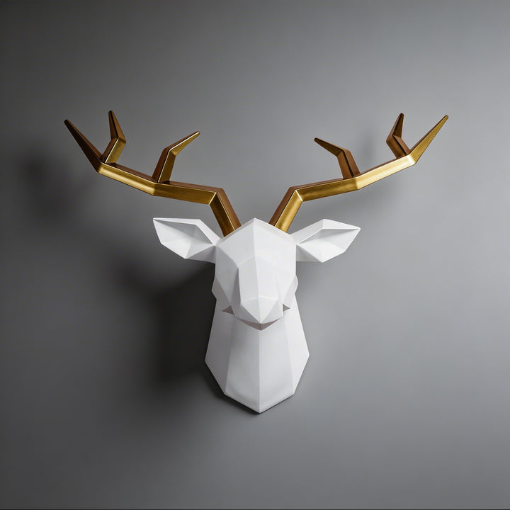 Geometric deer head wall decor modern sculpture gold antlers minimalist wall art Scandinavian style home decor