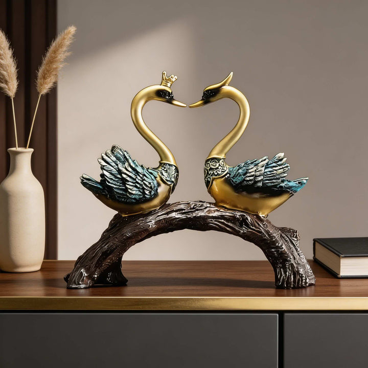 Gold swan couple sculpture home decor romantic swan figurine modern decorative ornament tabletop centerpiece