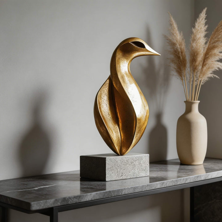 Abstract gold swan sculpture modern home decor minimalist bird figurine luxury tabletop ornament decorative accent
