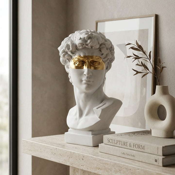David bust sculpture modern decor gold accent statue minimalist home decor white marble style bust

