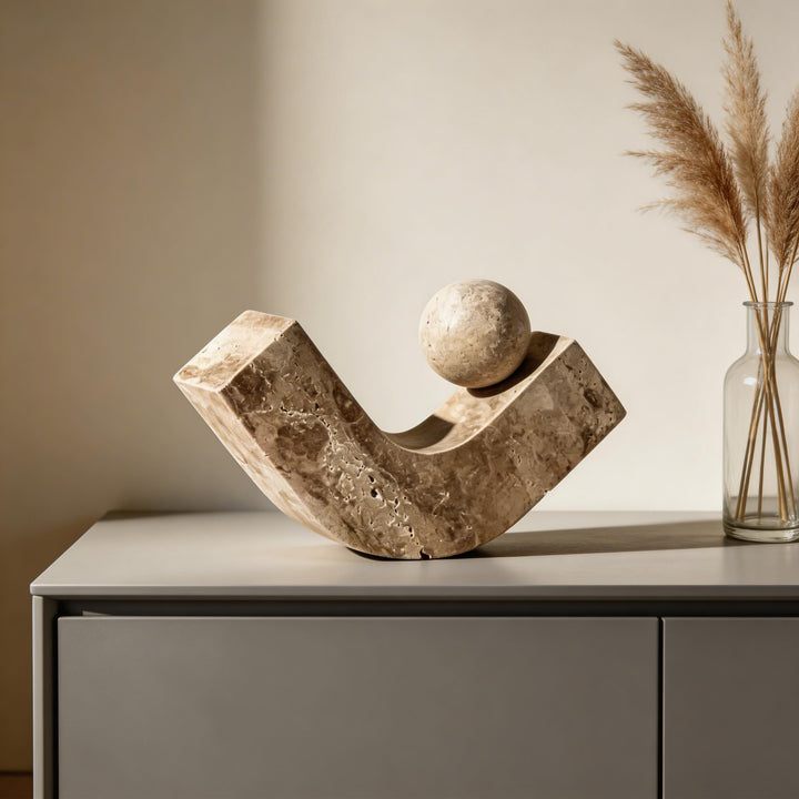 Abstract stone sculpture geometric decor modern minimalist marble ornament balancing sphere art tabletop home decor