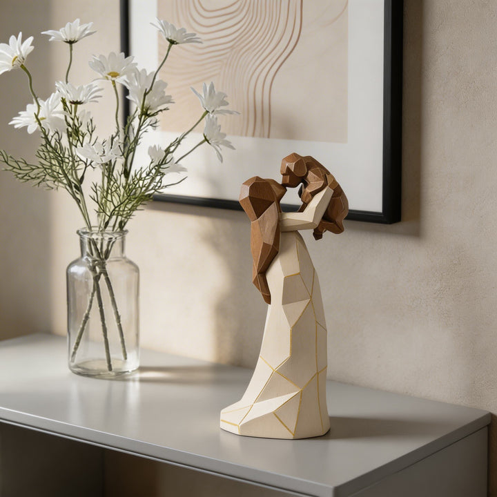 Geometric Resin Sculpture Cute Girl Hugging Dog Decorative Ornament for Home Desktop Display