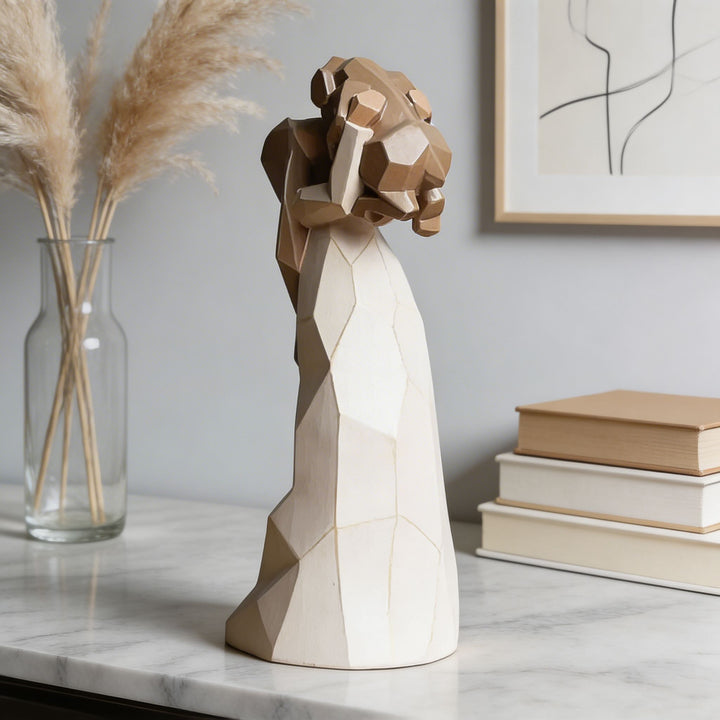 Geometric Resin Sculpture Cute Girl Hugging Dog Decorative Ornament for Home Desktop Display