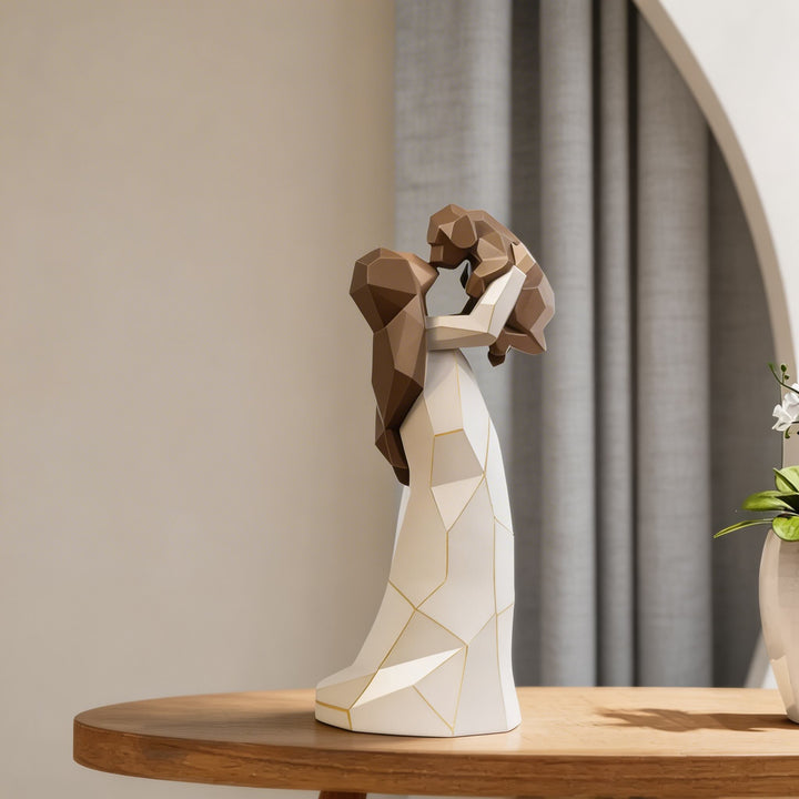 Geometric Resin Sculpture Cute Girl Hugging Dog Decorative Ornament for Home Desktop Display