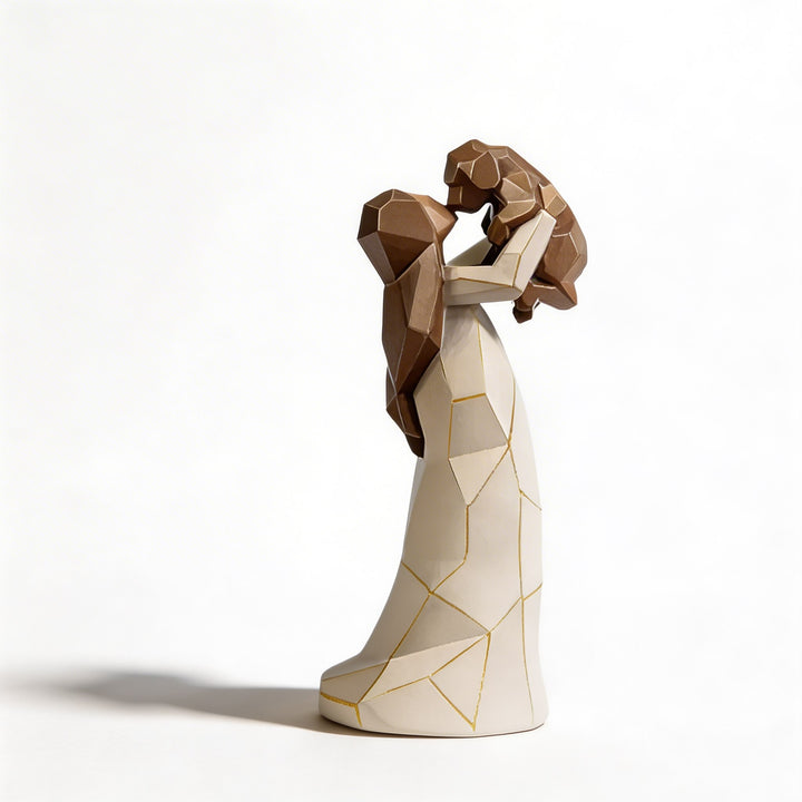 Geometric Resin Sculpture Cute Girl Hugging Dog Decorative Ornament for Home Desktop Display