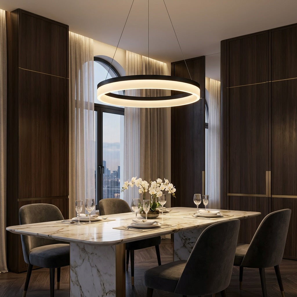 Modern Black Pendant Light Adjustable Aluminum Hanging Light with Dimmable LED and Acrylic Shade