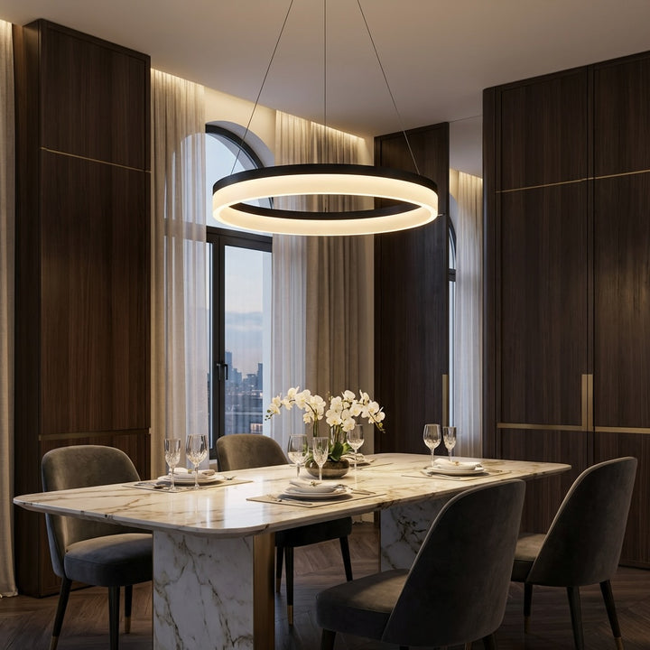 Modern Black Pendant Light Adjustable Aluminum Hanging Light with Dimmable LED and Acrylic Shade