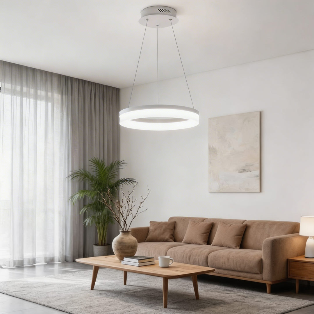 Modern Black Pendant Light Adjustable Aluminum Hanging Light with Dimmable LED and Acrylic Shade