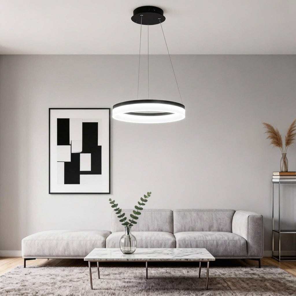 Modern Black Pendant Light Adjustable Aluminum Hanging Light with Dimmable LED and Acrylic Shade