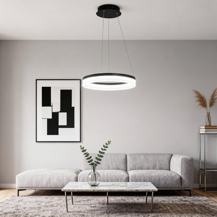 Modern Black Pendant Light Adjustable Aluminum Hanging Light with Dimmable LED and Acrylic Shade