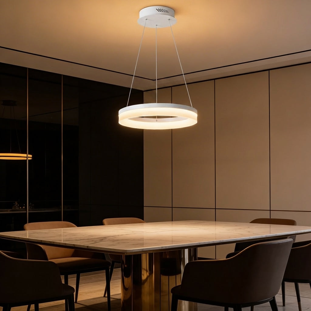 Modern Black Pendant Light Adjustable Aluminum Hanging Light with Dimmable LED and Acrylic Shade