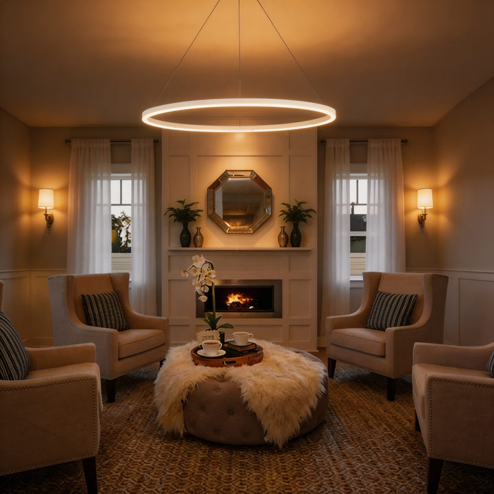 Modern LED Chandelier Hanging Light Aluminum Dimmable Soft Acrylic Diffuser Three Color Temperature Options