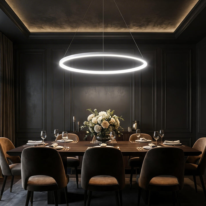 Modern LED Chandelier Hanging Light Aluminum Dimmable Soft Acrylic Diffuser Three Color Temperature Options