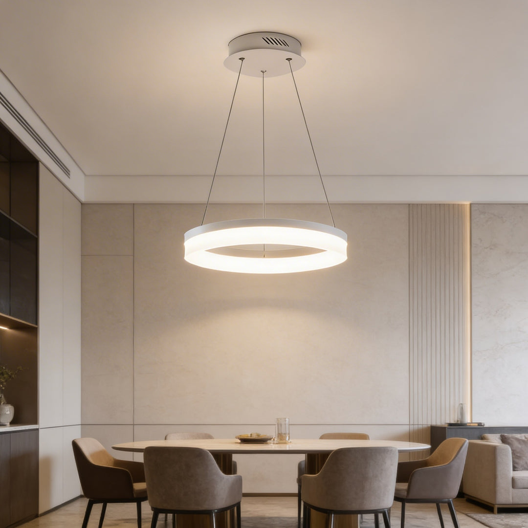 Modern Black Pendant Light Adjustable Aluminum Hanging Light with Dimmable LED and Acrylic Shade
