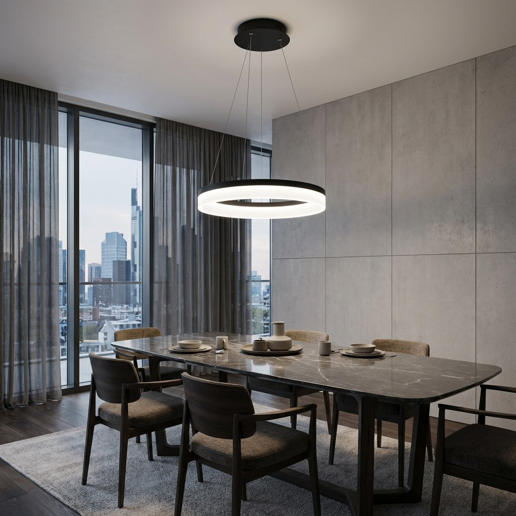 Modern Black Pendant Light Adjustable Aluminum Hanging Light with Dimmable LED and Acrylic Shade