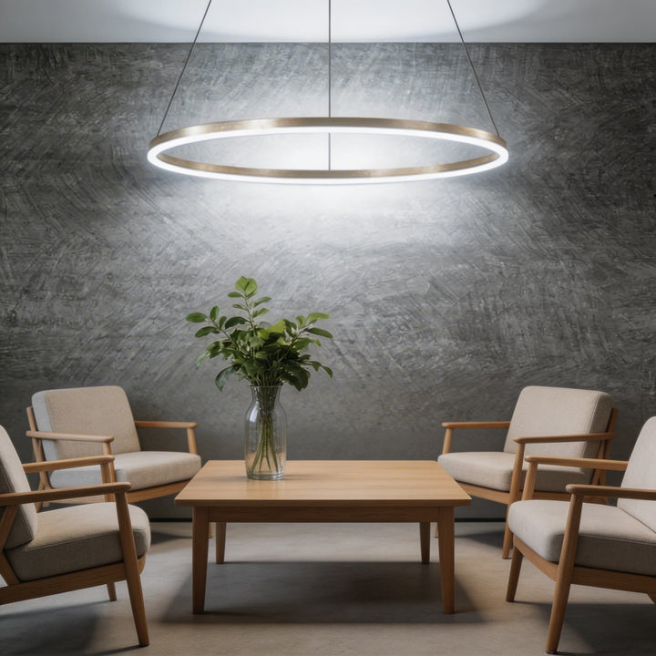 Modern LED Chandelier Hanging Light Aluminum Dimmable Soft Acrylic Diffuser Three Color Temperature Options