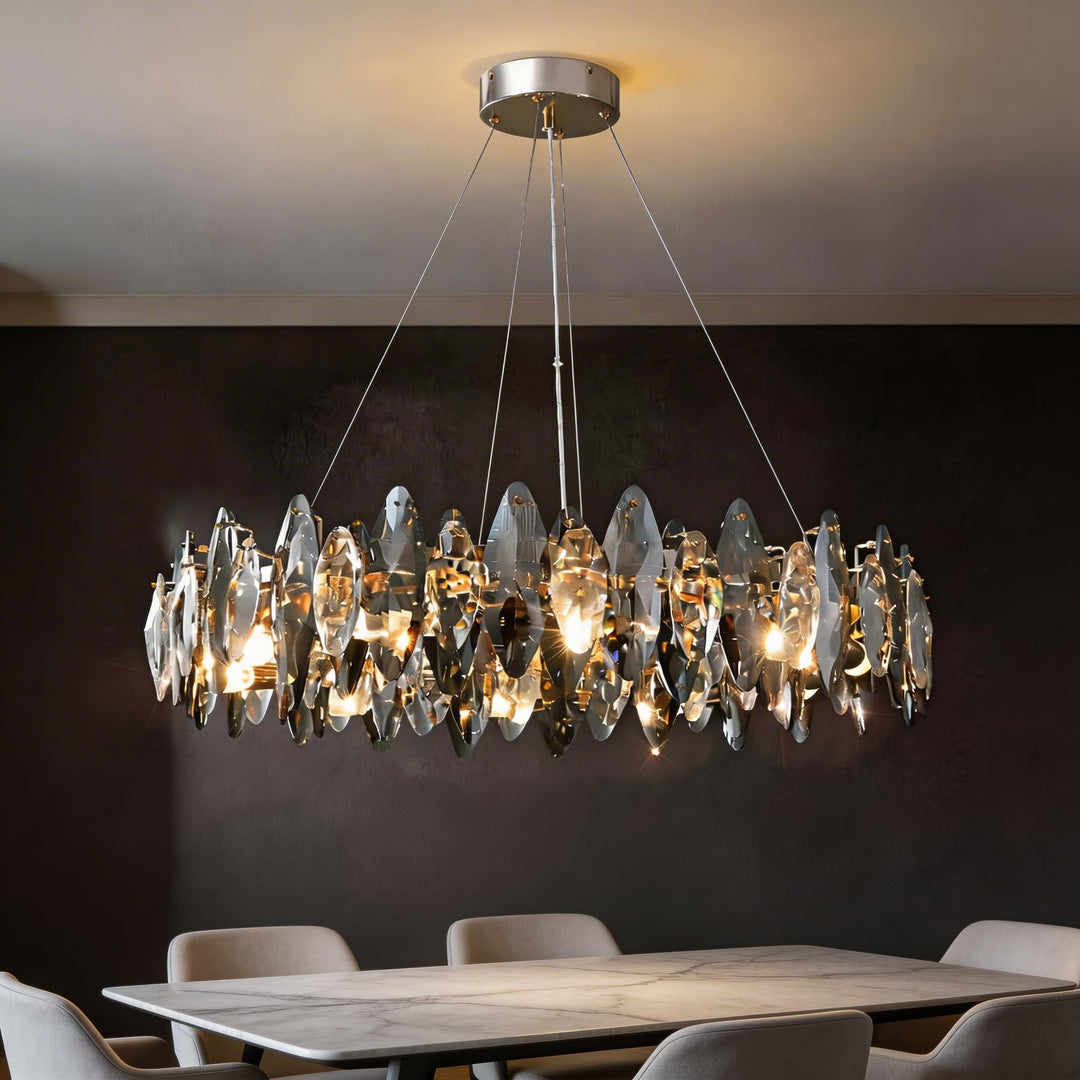 Modern Round Chandelier Light Adjustable Hanging K9 Crystal Iron Frame LED 3000K for Living Room Dining Room