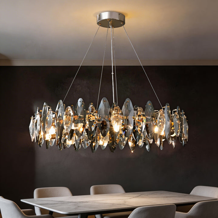 Modern Round Chandelier Light Adjustable Hanging K9 Crystal Iron Frame LED 3000K for Living Room Dining Room