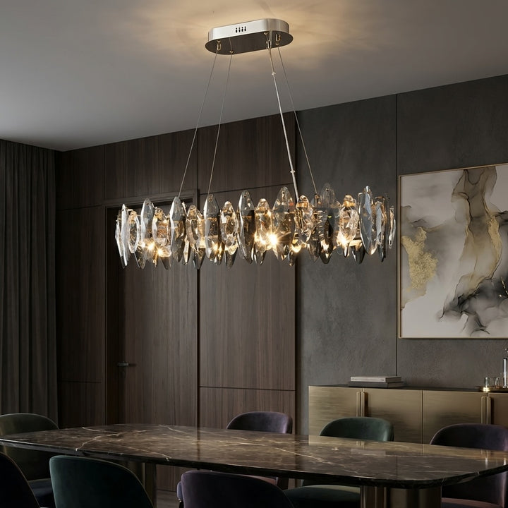 Modern Round Chandelier Light Adjustable Hanging K9 Crystal Iron Frame LED 3000K for Living Room Dining Room