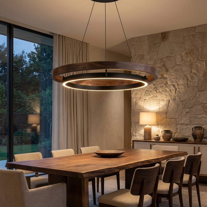Modern Black Pendant Light Adjustable Hanging Iron Acrylic LED with Three Color Temperatures