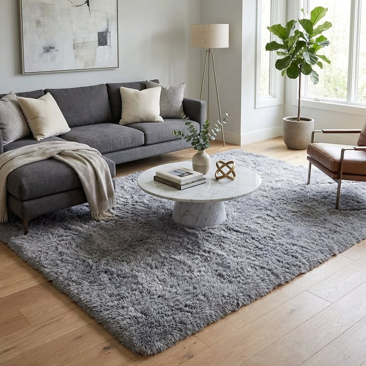 Washable Fluffy Area Rug Soft Polyester Non-Slip for Living Room and Bedroom Use