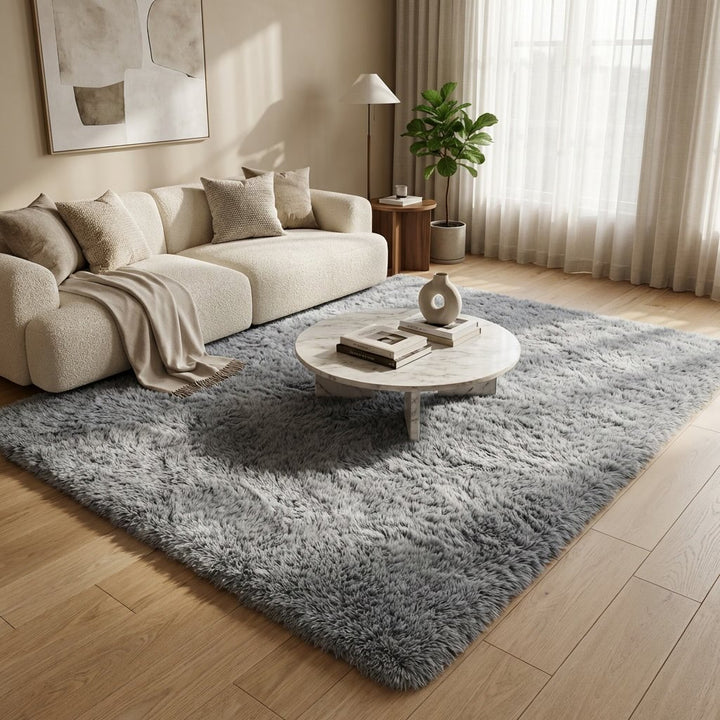Washable Fluffy Area Rug Soft Polyester Non-Slip for Living Room and Bedroom Use