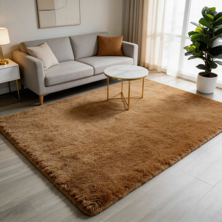 Washable Fluffy Area Rug Soft Polyester Non-Slip for Living Room and Bedroom Use