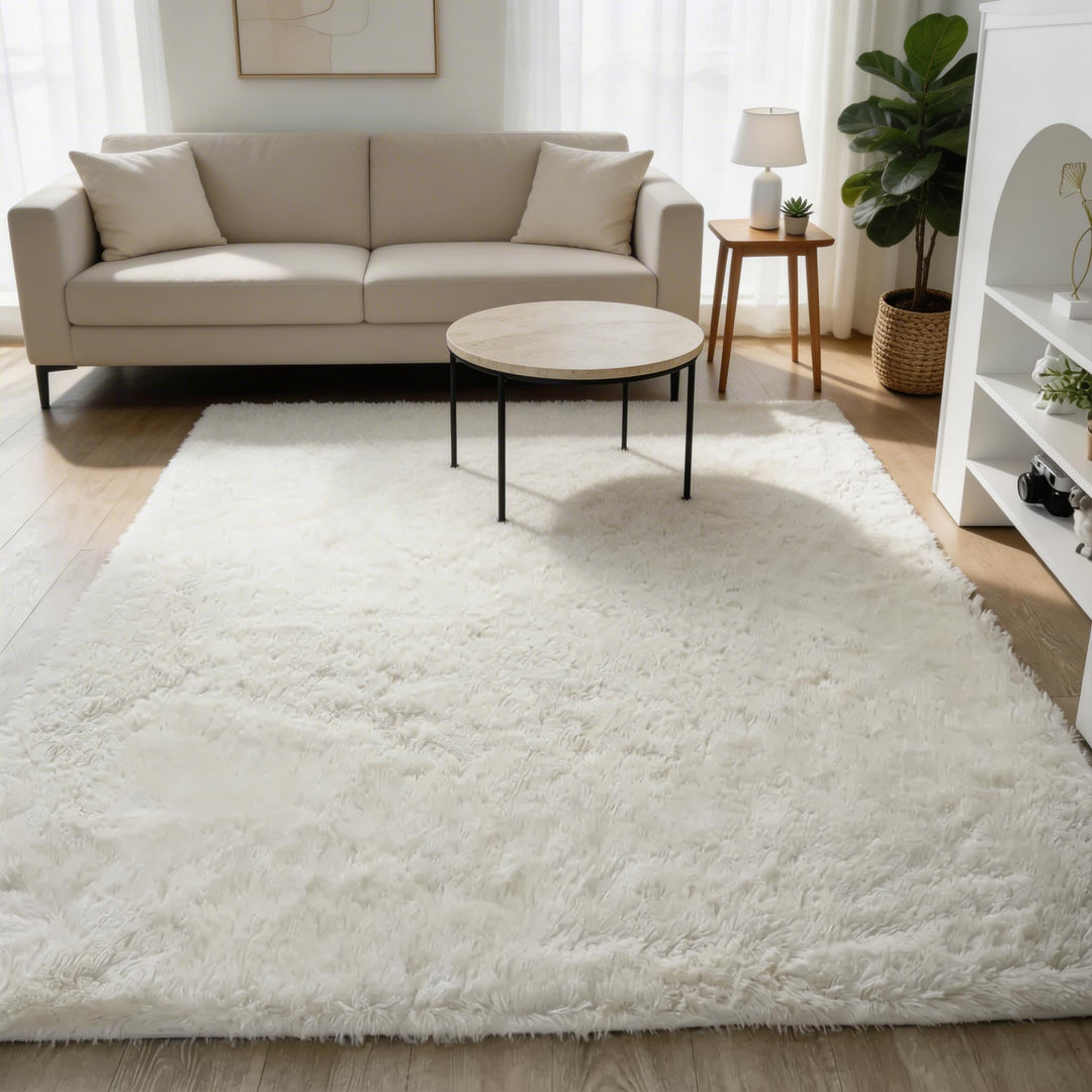 Washable Fluffy Area Rug Soft Polyester Non-Slip for Living Room and Bedroom Use