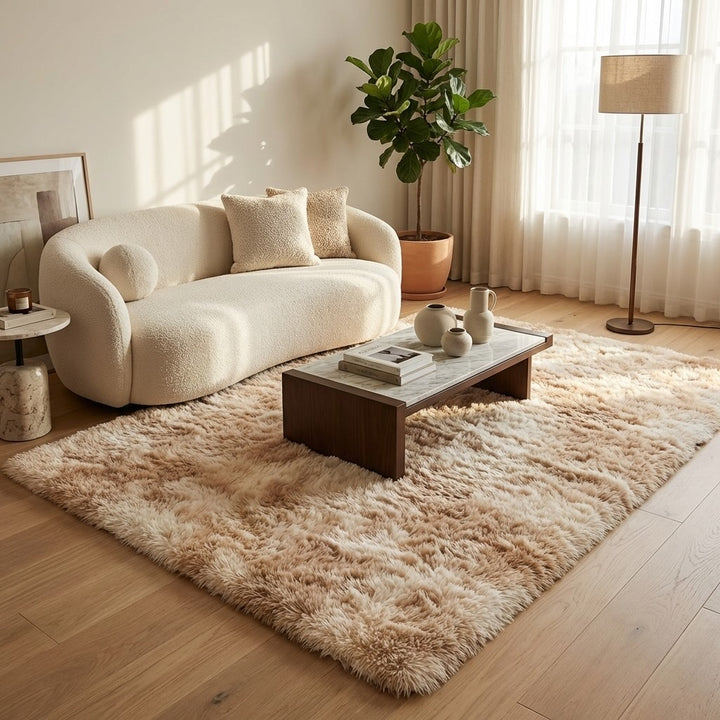 Modern Plush Area Rug Soft Velvet Anti-Slip Design for Living Room Bedroom Kids Room