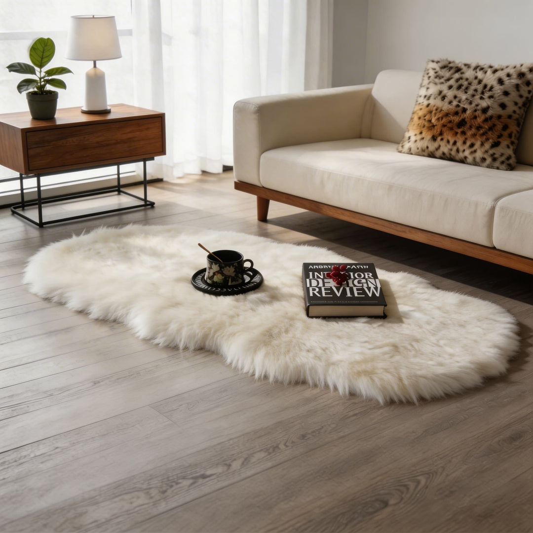 Modern Plush Faux Wool Area Rug Fluffy Soft Texture for Living Room Bedroom in Multiple Sizes