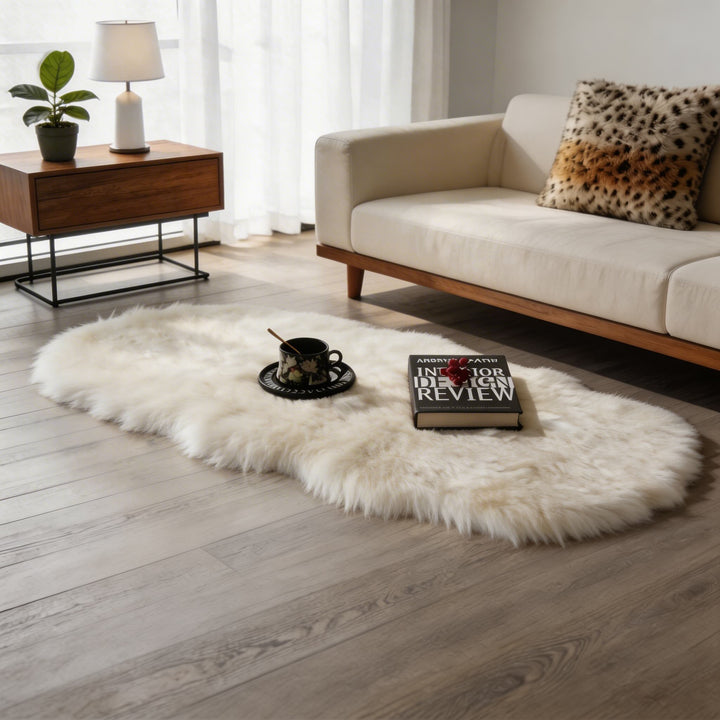 Modern Plush Faux Wool Area Rug Fluffy Soft Texture for Living Room Bedroom in Multiple Sizes