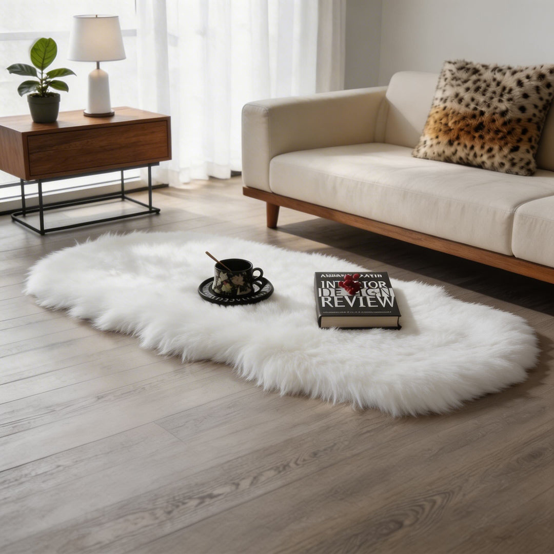 Modern Plush Faux Wool Area Rug Fluffy Soft Texture for Living Room Bedroom in Multiple Sizes