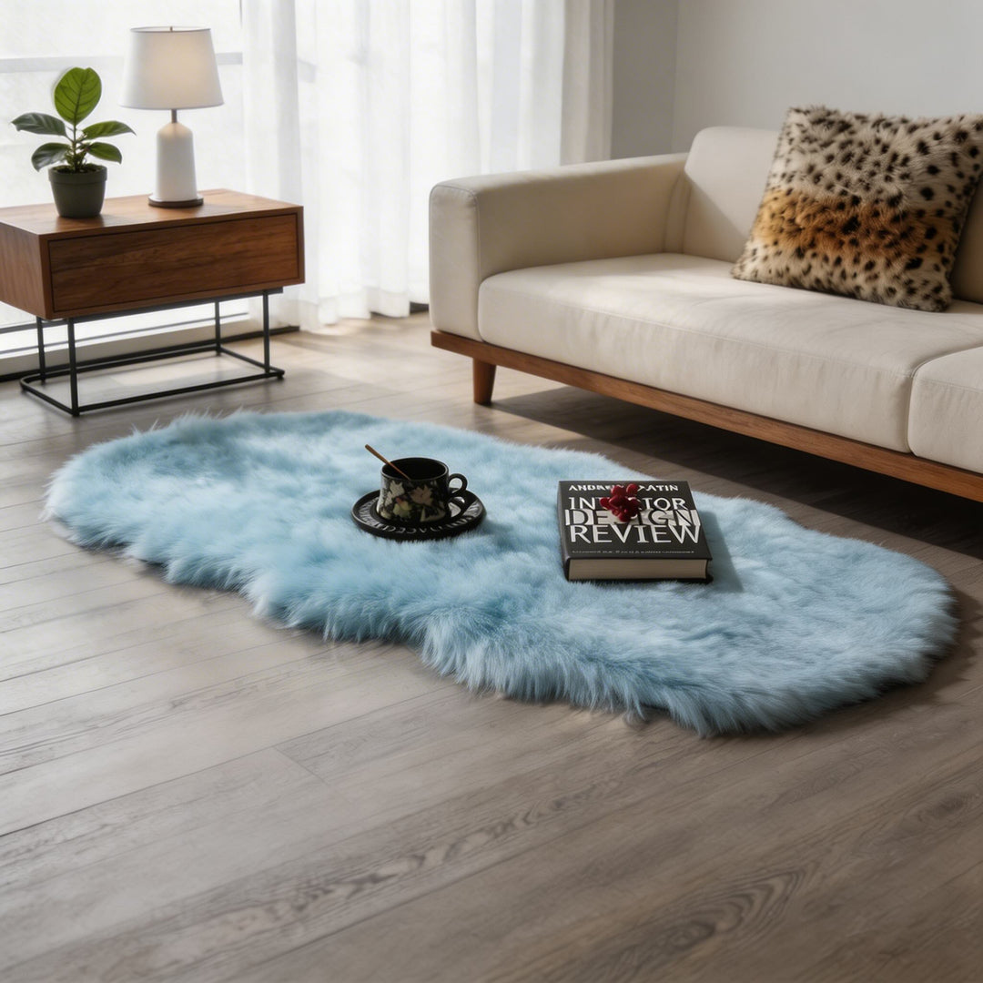 Modern Plush Faux Wool Area Rug Fluffy Soft Texture for Living Room Bedroom in Multiple Sizes