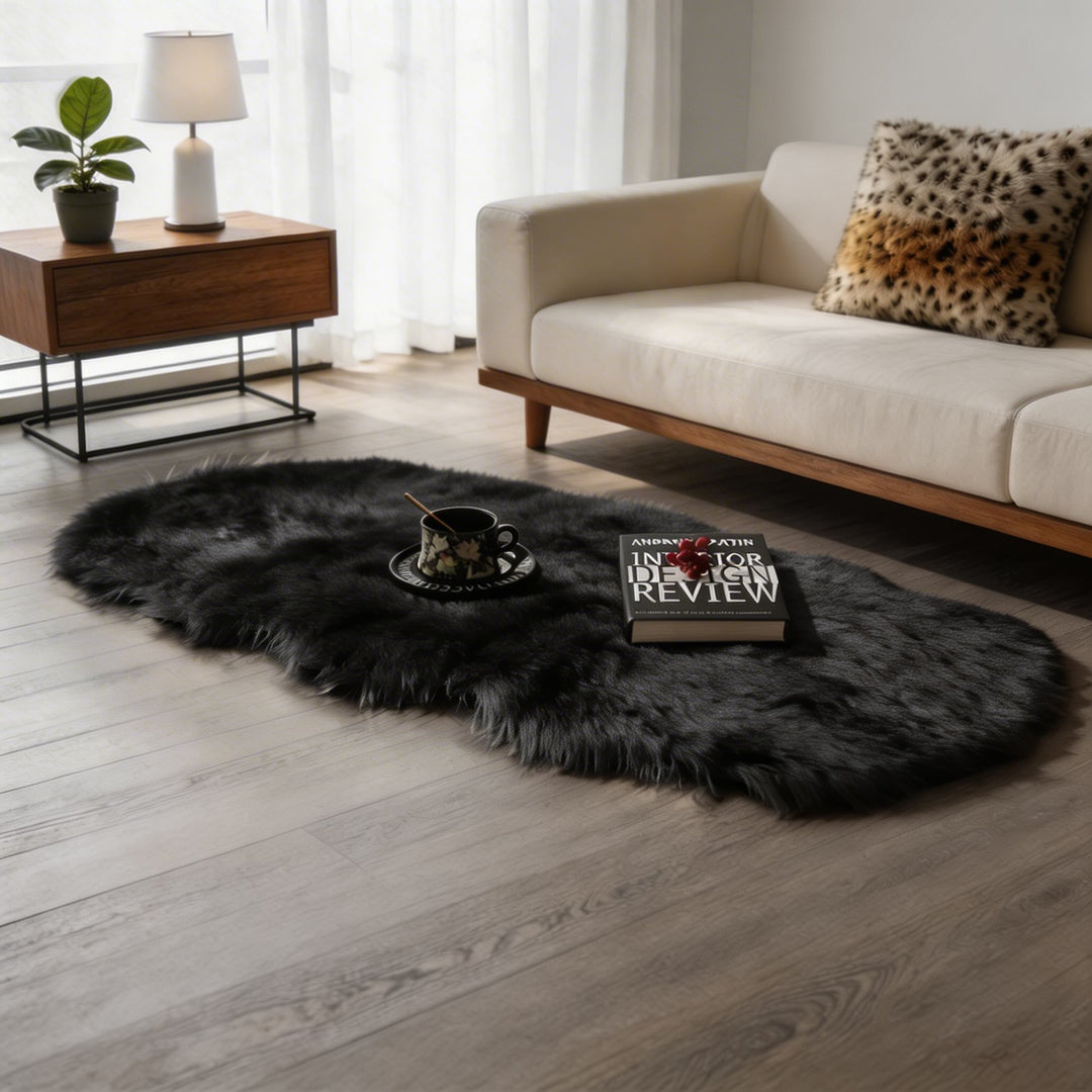 Modern Plush Faux Wool Area Rug Fluffy Soft Texture for Living Room Bedroom in Multiple Sizes