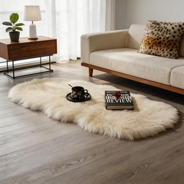 Modern Plush Faux Wool Area Rug Fluffy Soft Texture for Living Room Bedroom in Multiple Sizes