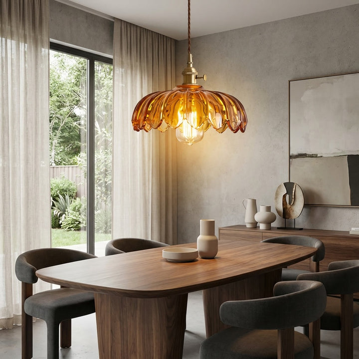 Amber glass pendant light vintage style hanging light fixture warm ambient ceiling lighting modern home decor
