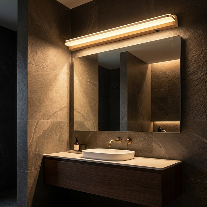 Modern LED Bathroom Vanity Lights Wall Mounted with Polished Iron Trim and Ambient Glow