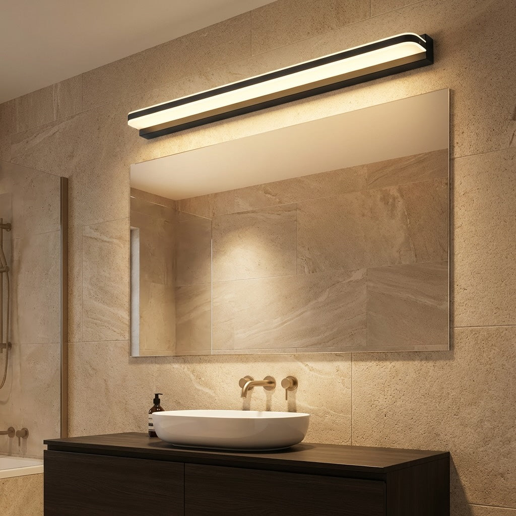 Modern LED Bathroom Vanity Lights Wall Mounted with Polished Iron Trim and Ambient Glow