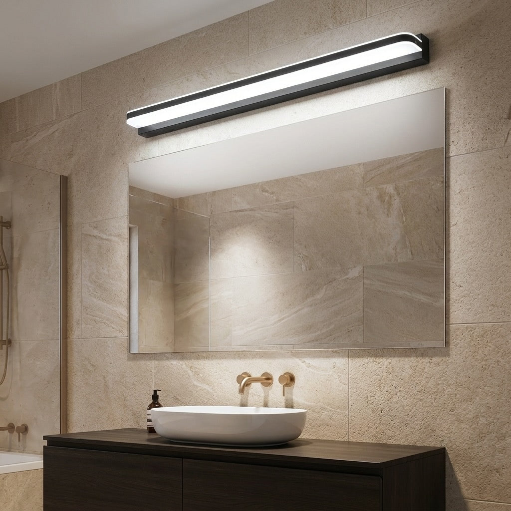 Modern LED Bathroom Vanity Lights Wall Mounted with Polished Iron Trim and Ambient Glow