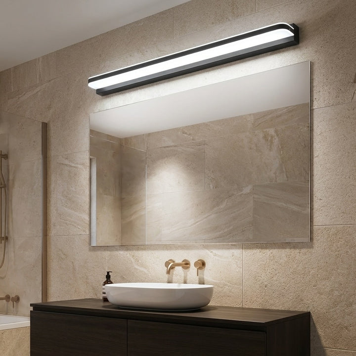 Modern LED Bathroom Vanity Lights Wall Mounted with Polished Iron Trim and Ambient Glow