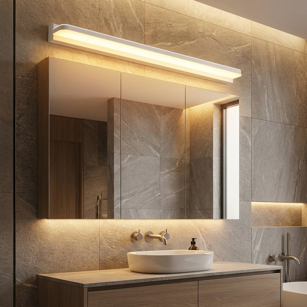 Modern LED Bathroom Vanity Lights Wall Mounted with Polished Iron Trim and Ambient Glow