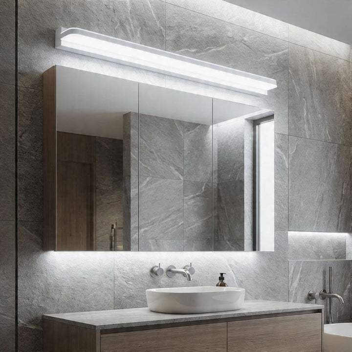 Modern LED Bathroom Vanity Lights Wall Mounted with Polished Iron Trim and Ambient Glow
