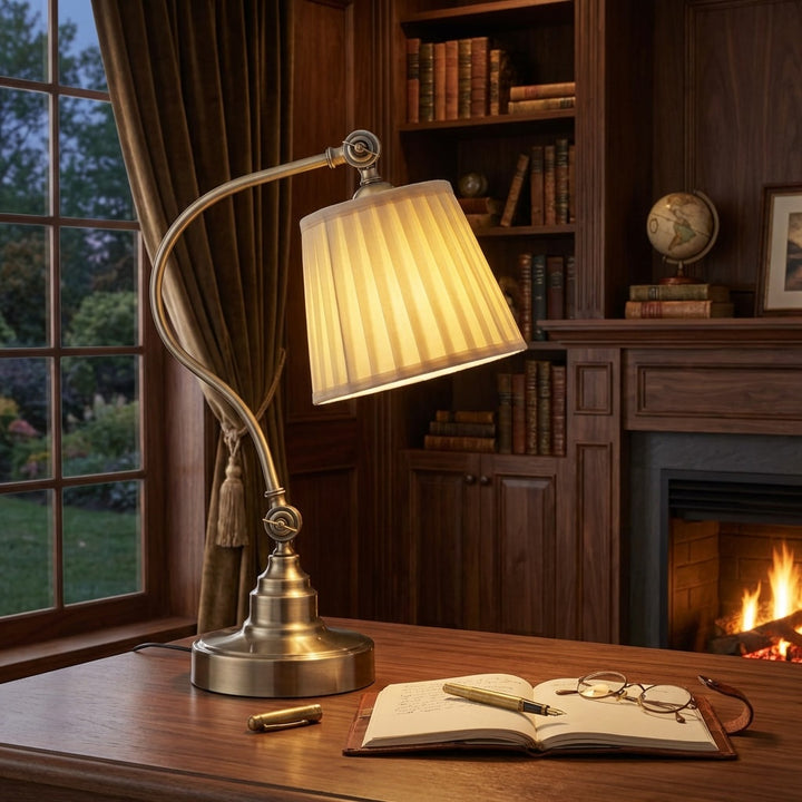 Industrial Desk Lamp Adjustable Iron Frame with Linen Shade and Multiple Light Directions