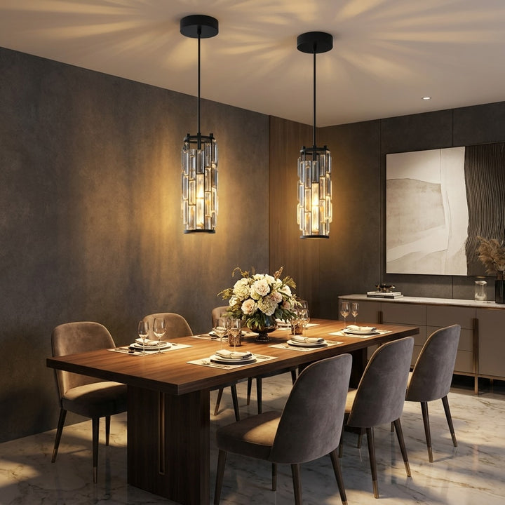 Modern glass pendant light cylindrical hanging light fixture black ceiling lighting contemporary home decor
