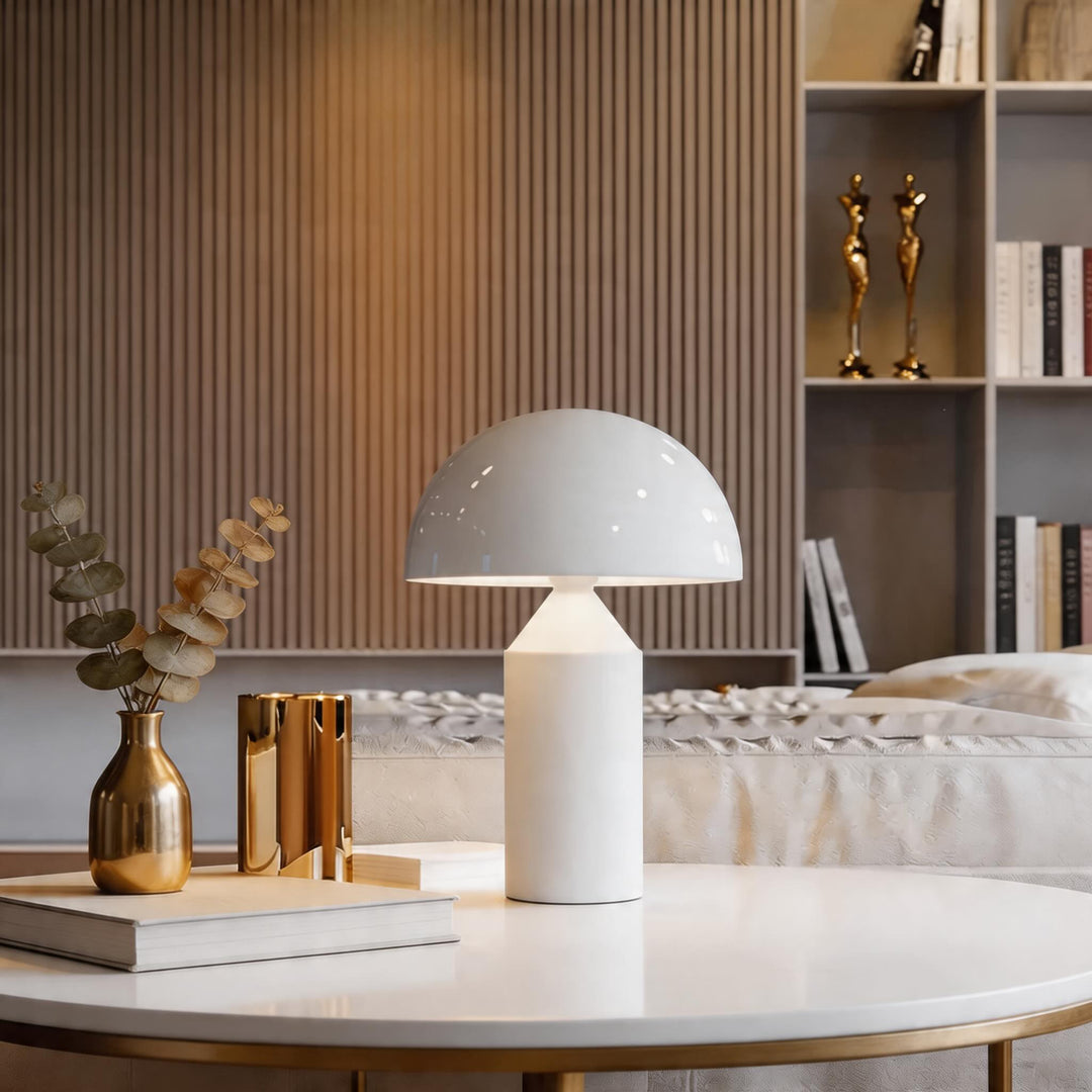 Modern Desk Lamp Adjustable Metal Base Mushroom Shade LED Light for Bedroom or Bedside Use