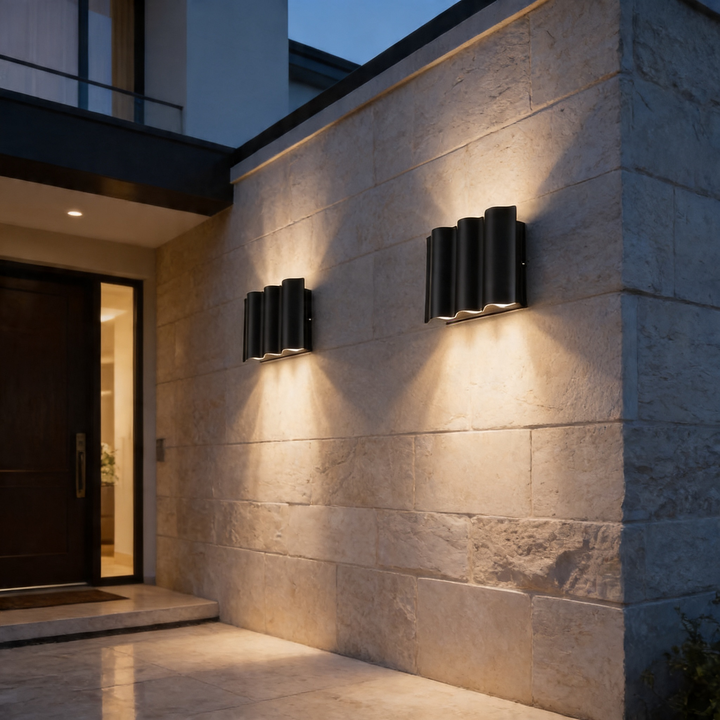 Modern Black Outdoor Wall Light Up Down Fixture Die-Cast Aluminum LED with Clear Glass Shade IP65