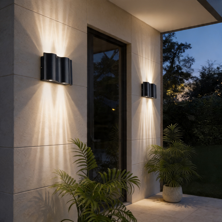 Modern Black Outdoor Wall Light Up Down Fixture Die-Cast Aluminum LED with Clear Glass Shade IP65