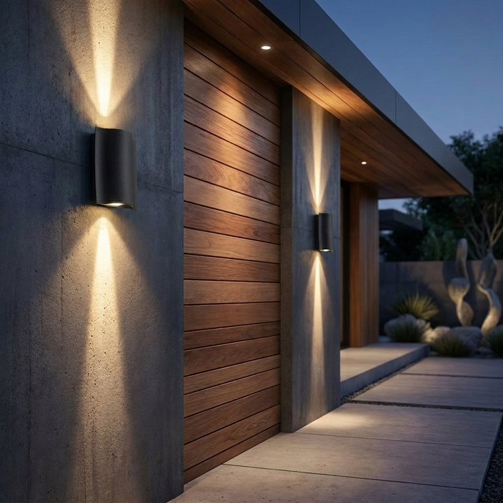 Modern Black Outdoor Wall Light Up Down Fixture Die-Cast Aluminum LED with Clear Glass Shade IP65